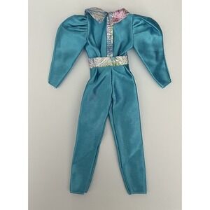 VTG Barbie Clone Blue Lame‎ Jumpsuit Puff Sleeves Collar P32